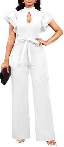 SxClub Elegant Jumpsuits for Women Dressy Formal Casual Long Straight Pants Business Jumpsuit, M