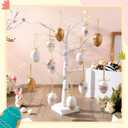 RoundFunny 24 Pcs White Gold Neutral Easter Egg Ornaments Tree Decoration Plastic Speckled Egg Hanging Ornament Bulk 2.36'' Rustic Easter Decorations for Basket DIY Crafts Holiday Party Favors