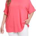 Womens Plus Size Oversized T Shirts Summer Half Sleeve Crew Neck Tops Casual Tunic Blouse (Red)