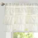 jinchan Ruffled Valance Curtain Linen Kitchen Window Valance for Living Room Bedroom 48x18 Inch Farmhouse Cottage Shabbychic Style Light Filtering Small Window Treatment 1 Panel Ivory