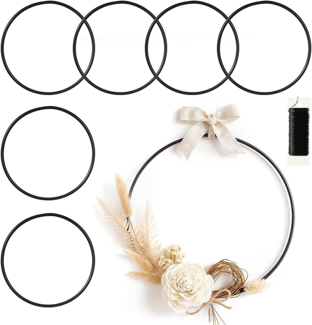 8 Pack Floral Hoop 4 Inches Metal Rings for Crafts Macrame Rings Hoop Wreath Dream Catcher Rings DIY Wreath Candle Rings Wreaths Craft Hoops, Black