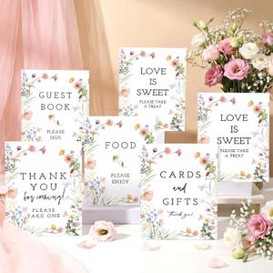 Yookeer 6 Pcs Wildflowers Wedding Table Decor Spring Floral Bridal Shower Thank You Centerpieces Party Supplies with Stand Take One Sign for Food Drinks Favors Sweet Cards Gifts Guest Book Signs 8x10"