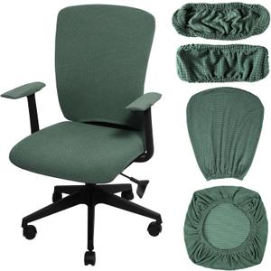 Tallew 4 Pcs Office Chair Covers Set Computer Universal Protective Stretchable Chair Seat Covers Desk Armrest Slipcovers Pads Office Cushion Backrest for Rotating (L,Green)