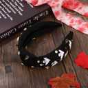 xieketn Black Halloween Headbands for Women, Fashion Ghost Halloween Accessories, Top Knotted Headbands for Women, Black Headband with Alloy Rhinestone Embellishment Spooky Party Hair Accessory