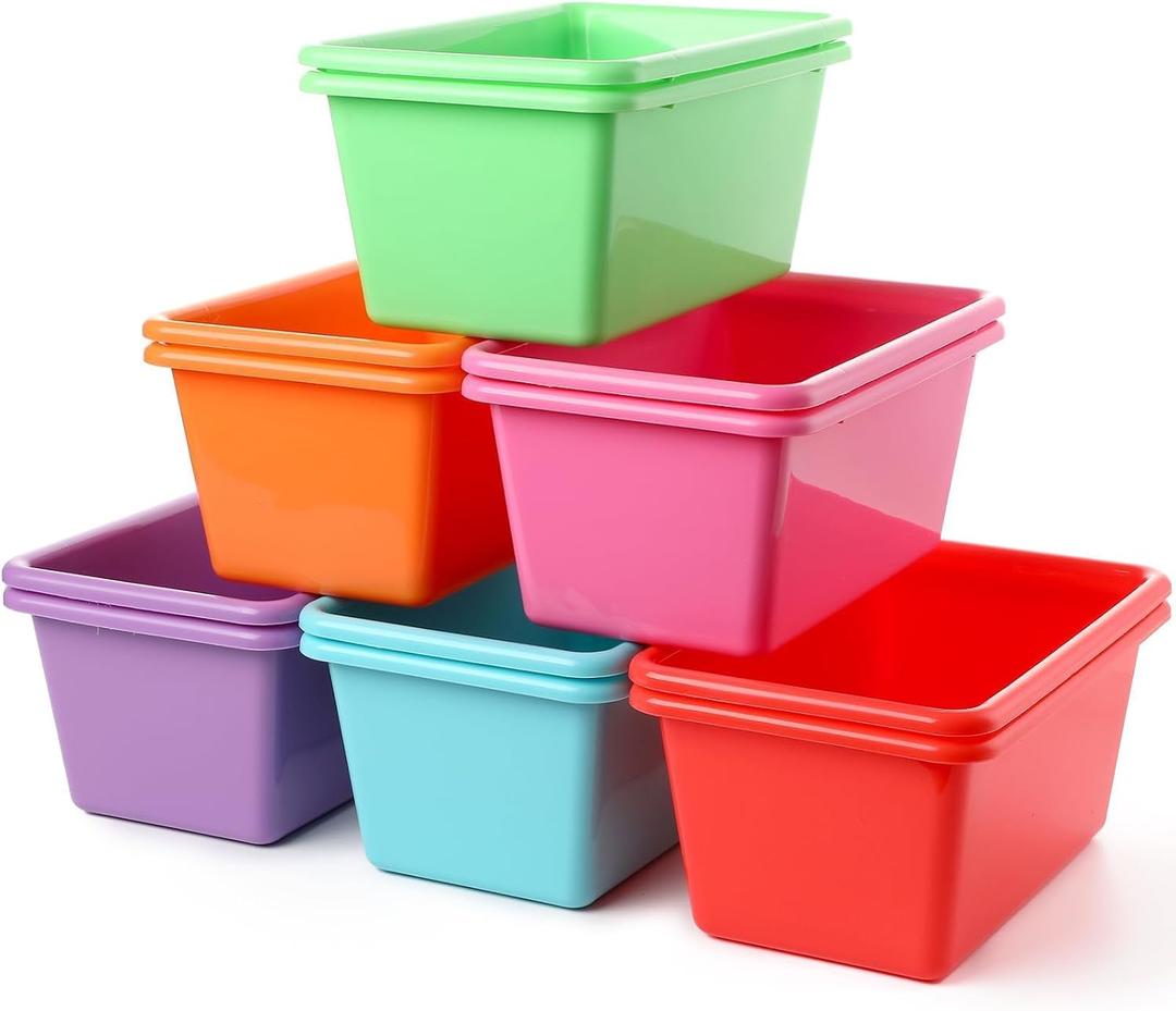 12 Pack Classroom Storage Bins Book Bins for Classroom, Rainbow, These practical plastic book bins measure 29.5×19.5×12.5cm 