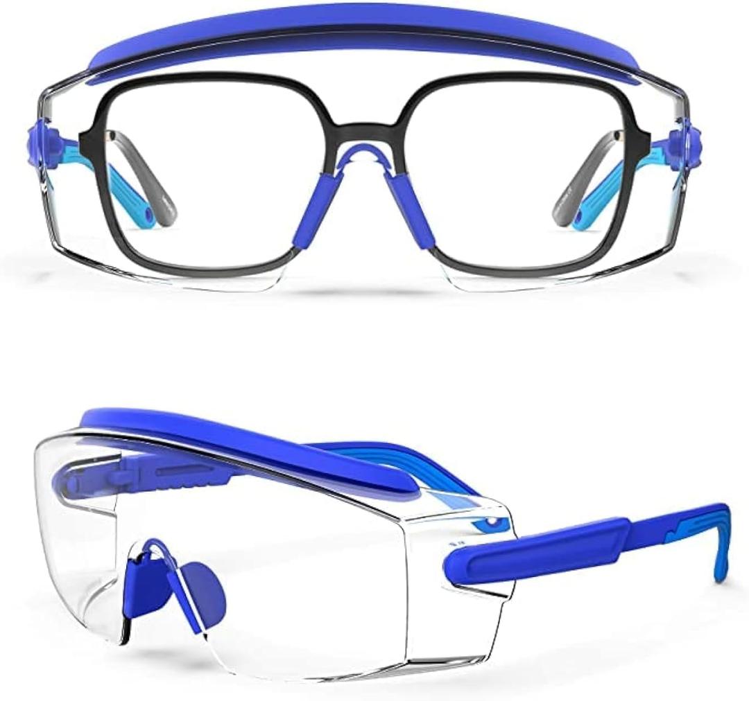 Anti Fog Safety Glasses Safety Goggles Over Glasses Protective Glasses with Anti Scratch Lenses Adjustable (Blue)