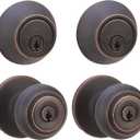 Amazon Basics Keyed Alike Exterior Knob with Key Lock and Deadbolt, Classic, Oil Rubbed Bronze, Set of 2 (2 Count (Pack of 1))