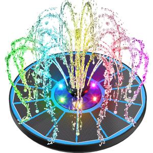 SZMP Solar Fountain Pump 3.5W Bird Bath Fountains with Blue Flower Upgraded Glass Panel, 7 Nozzle & 4 Fixer, Solar Powered Water Fountain for Garden, Pond, Outdoor (Colorful)