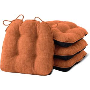 Chair Cushions for Dining Chairs Set of 4, Kitchen Chair Cushions, Chair Pads with Ties and Non Slip Backing, Tufted Memory Foam Seat Cushion 4 Pack, 15.5" x 15.5" x 4", Orange