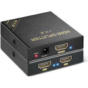 HDMI Splitter 1 in 2 Out 60Hz - HDCP Bypass 2.3, HDR, Dolby/DTS 5.1/7.1 - Compatible with Firestick 4k Max, PS3/PS5 & Elgato HD60s/x/Pro, Apple TV 4K, Retrotink, Roku soundbar, NOT for Phone