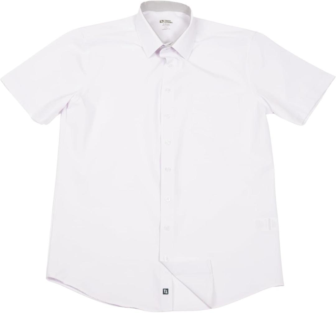 Tough Apparel Hustle Dress Shirt Men's Short Sleeve 4-Way Stretch Slim Fit Wrinkle & Stain Resistant White, Medium 