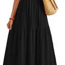 MEROKEETY Women's 2026 Summer Casual Midi Dress Short Sleeve V Neck A Line Flowy Tiered Vacation Beach Dresses (Black, XL)