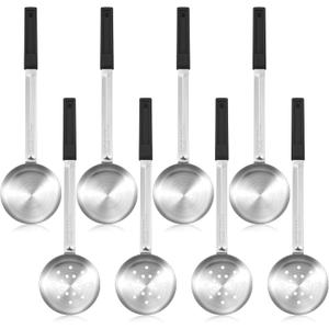 Teenyyou 8 Pcs Portion Control Serving Spoons Portion Scoops Cups Solid and Slotted Stainless Steel Ladle Spoon for Food, Serving Utensils Set for Parties(Black,6 oz)