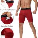 Runhit 2 Pack Mens Compression Shorts with Pockets 9" Performance Spandex Underwear Sport Athletic Workout Running Base Layer (S)