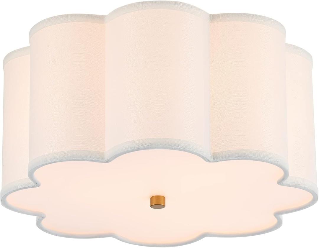 Semi Flush Mount Ceiling Light Fixture, Modern Close to Ceiling Lamp with Cream White Fabric Drum Shade for Nursery Kids Room Bedroom Kitchen Hallway Entryway 3-Light