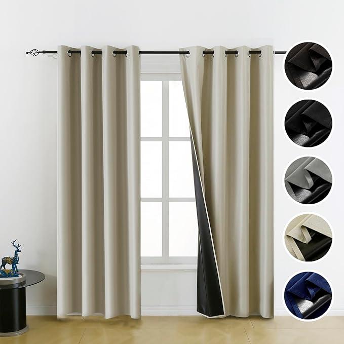 100% Blackout Curtains for Living Room, Black Out Curtains 84 inch Long, Room Darkening Curtains for Bedroom, Thin Blackout Curtains, Beige, 54 Wide, 2 Panels