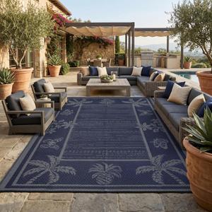 Garvee Outdoor Rug 9x12 Waterproof for Patios, Reversible Plastic Straw Rug, Tropical Leaf Indoor Outdoor Rugs, Large Area Rug for RV, Camping, Deck, Picnic Mat, Outside Carpet