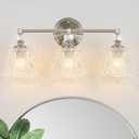 Brushed Nickel Bathroom Vanity Light Fixture, 3-Light with Rose Pattern Crystal Glass Shade