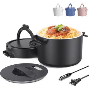 Electric Lunch Box Food Warmer: 100W Heated Lunch Box for Adults, 33Oz Portable Fast Heating Lunchbox Food Heater for Car, Truck, Work, Travel, 12/24V/110V (Crow Black)