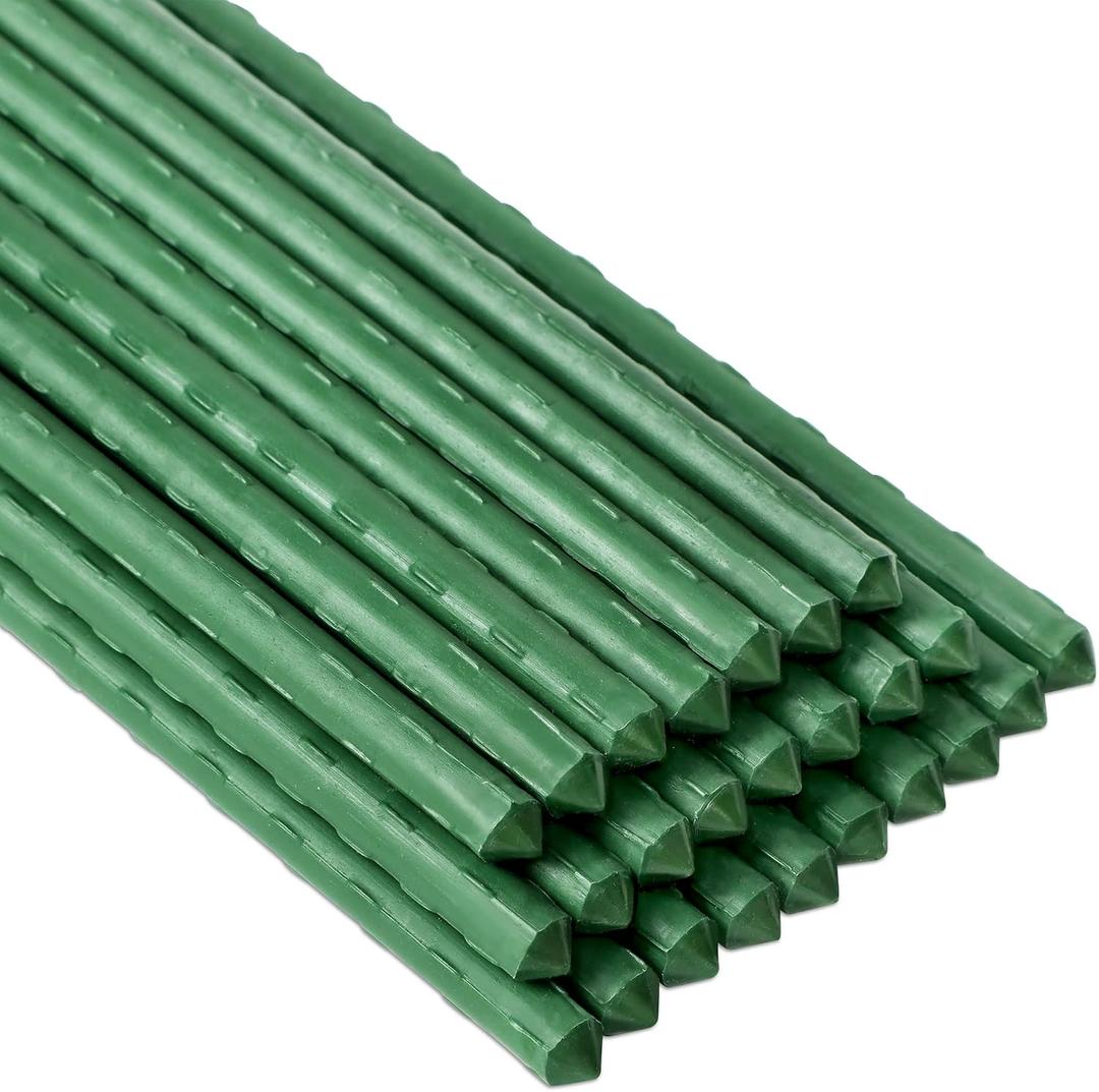 FORUP Garden Stakes, 25 Pack Steel Plant Stakes with Plastic Coating for Climbing Plants, Tomato Eggplant Bean Support, Rust-Resistant Outdoor Garden Stakes (48 Inch)