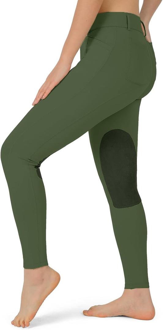 beroy Kids Horse Riding Knee-Patches Pants Girls Equestrian Front-Zip Breeches Legging with Pockets 2XL