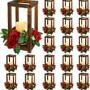Hushee 60 Pcs Integrated Wedding Lantern Centerpiece Rustic Wooden Holder with Candles and Rings Farmhouse Candle Lantern Decor for Home Valentine Wedding Party Table Decor (Brown and Red)