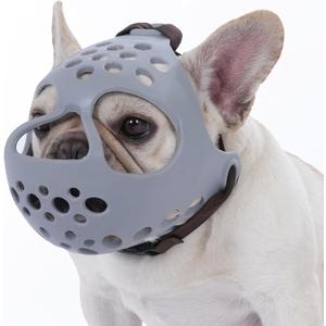 Short Snout Dog Muzzle for French Bulldogs & Pugs - Soft Breathable Anti-Biting, Adjustable Fit for Grooming, Walking, Training - Comfortable Snub-Nose Design for Small/Medium Dogs (Grey, L)