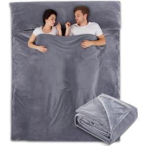 Flannel Sleeping Bag Liner for Adult, Travel Camping in Warm Cold Weather, Soft Fluffy Travel & Hotel Sleeping Bag Liner with Zipper for Hiking Camping Indoor Outdoor Use (87 x 69", Gray)