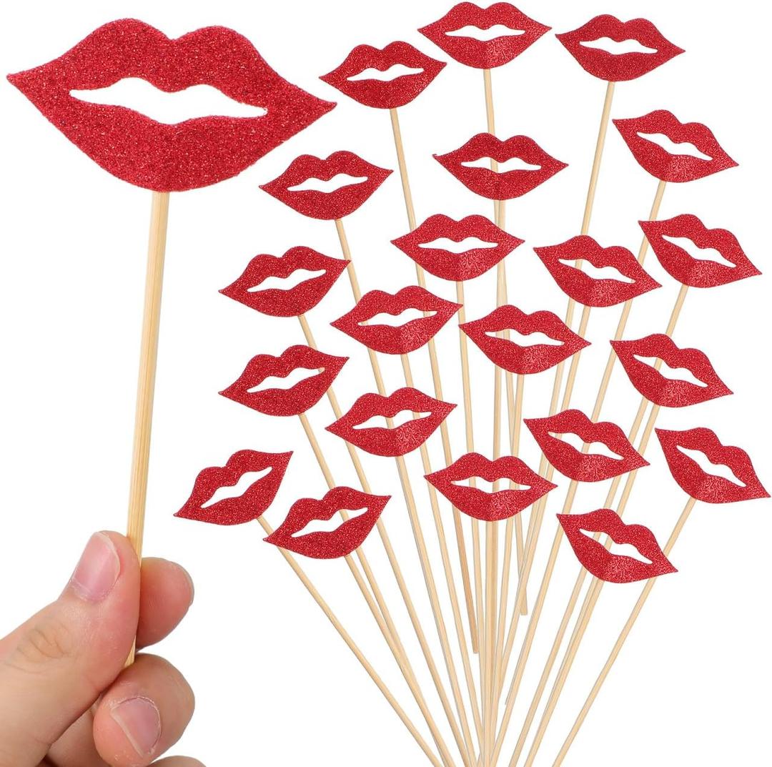 Cabilock 20 Pcs Lips Photo Props on Sticks for Parties Wedding Birthdays Fun Lipstick Decoration Festival Photobooth Accessories