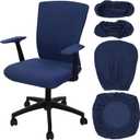 Tallew 4 Pcs Office Chair Covers Set Computer Universal Protective Stretchable Chair Seat Covers Desk Armrest Slipcovers Pads Office Cushion Backrest for Rotating (L,Navy Blue)