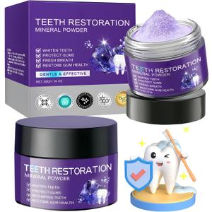 2PCS Teeth Restoration Mineral Powder, Mineral Tooth Powder, Teeth Whitening Mineral Powder, Effective in Strengthening Teeth and Gums, Dental Restoration Mineral Powder, Fresh Breath for Daily Use 50g