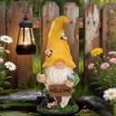 Solar Garden Gnome Statue with Lantern - Hand-Painted Resin Gnome Decor, IP44 Waterproof Outdoor Figurine for Yard Patio Porch, for Mom Women Housewarming Christmas