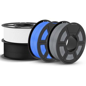 JAYO PLA 3D Printer Filament Bundle 4.4KG, PLA Filament 1.75mm Bulk, Dimensional Accuracy +/- 0.02mm, 4 Pack 1.1kg Spool (Black,White,Gray,Pri-Cyan)