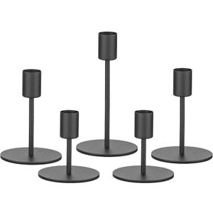 Smtyle Original Design Black Candle Holders for Candle Sticks, Set of 5 Metal Taper Candle Holders Heavyweight Rustic Centerpieces for Tables, Dining, Fireplace, and Mantel Decor