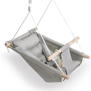 Baby Swing Indoor and Outdoor, Canvas Hammock Swing for Baby to Toddler with a Comfortable Seat, Macaroon Wooden Toy, Adjustable 5-Point Harness,3 Modes,Gift for Baby Boys Girls, Grey Baby Swing Indoor and Outdoor, Canvas Hammock Swing for Baby to Toddler with a Comfortable Seat, Macaroon Wooden Toy, Adjustable 5-Point Harness,3 Modes,Gift for Baby Boys Girls, Grey
