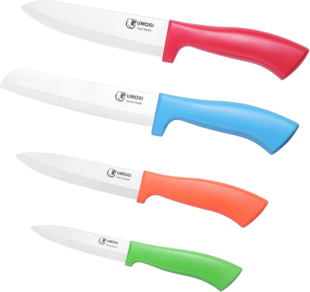 Ceramic Kitchen Knife Set with Covers in Gift Box, Healthy Stain Resistant & Non-Rust, Dishwasher Safe - Colorful Knife Set Include Chef, Serrated Bread, Utility & Paring Knife