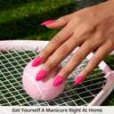 BTArtbox Press On Nails Short - Hot Pink Almond Press On Nails with Glue for Women, Opaque Soft Gel Glue On Nails in 16 Sizes - 32 Stick On Nails Kit, Power Pink