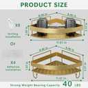 Corner Shower Canddy, 2 Pack Adhesive Gold Shower Organizers, Rustproof Stainless Steel Shower Shelves with 4 Hooks, No Drilling Shelves for Bathroom Storage & Home Decor