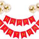 Glitter Red and Gold Happy Birthday Banner with Balloon Funny Birthday Decorations for Women Shiny Happy Birthday Sign for Backdrop Wall Hanging Birthday Banners Flag Party Supplies