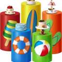 HunnmingRe 5 Pcs Summer Cylinder Pedestal Stand Covers Flexible Cylinder Stand Covers for Beach Tropical Party Backdrop Baby Shower Birthday Wedding Dessert Tables Decor Party Display Decor