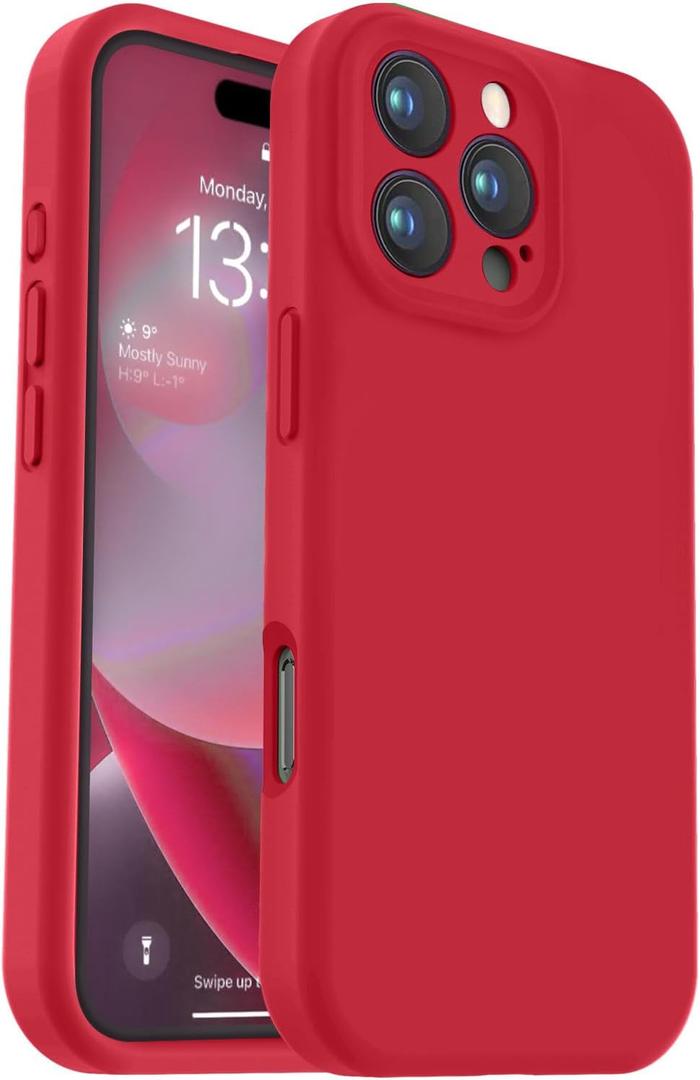Vooii Compatible with iPhone 16 Pro Case, Liquid Silicone Upgrade [Camera Protection] [Soft Anti-Scratch Microfiber Lining] Shockproof Phone Case for iPhone 16 Pro 6.3 inch - Red