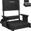 VIVOHOME Height Adjustable High Back Stadium Seat with Back Support and Cushion, Portable Bleacher Chair with Cup Holder and Shoulder Strap, Black