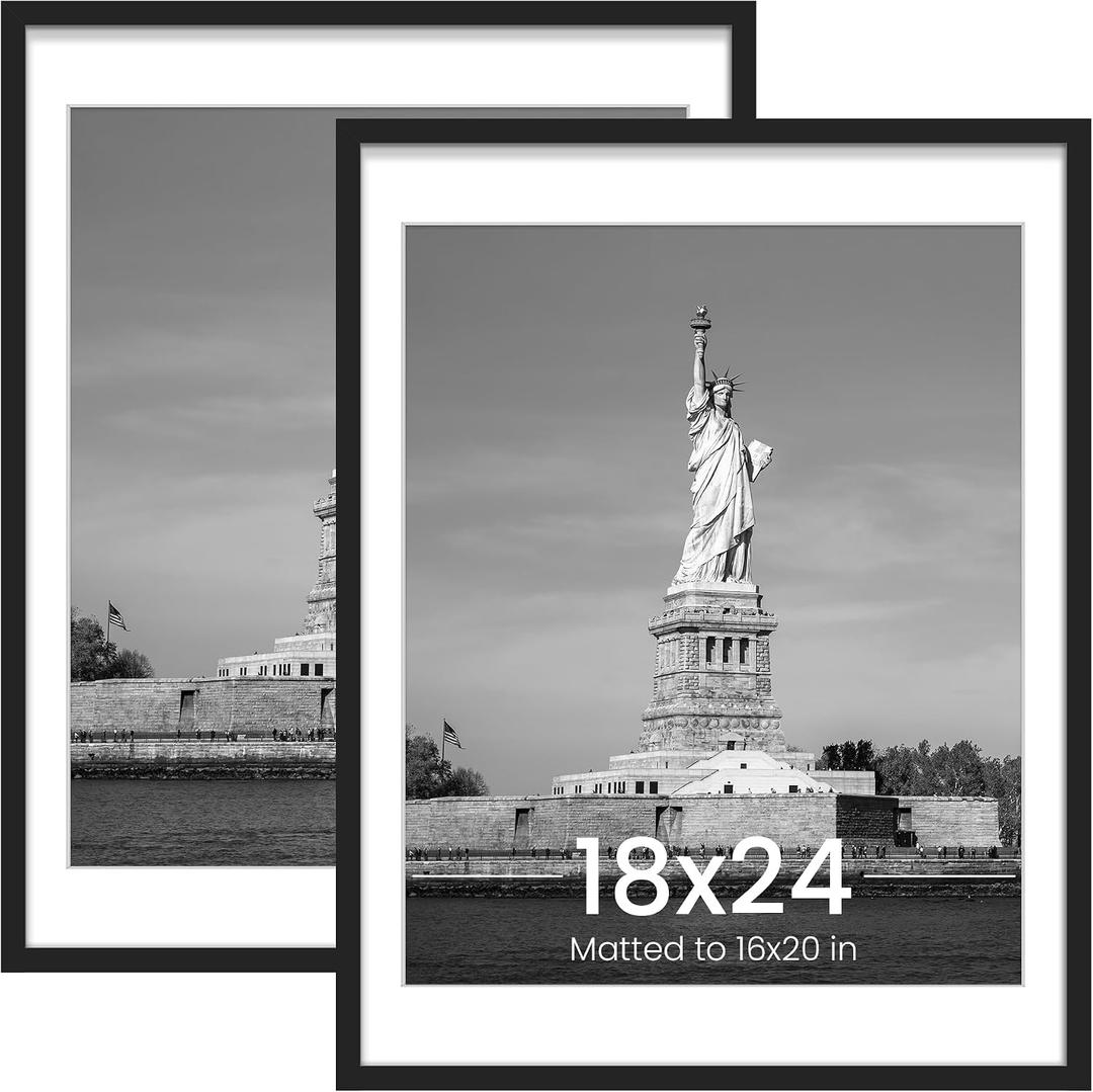 ENJOYBASICS 18x24 Picture Frame, Display Poster 16x20 with Mat or 18 x 24 Without Mat, Wall Gallery Photo Frames, Black, 2 Pack