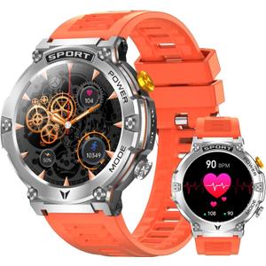 Military Smart Watch for Men 1,43" HD AMOLED Display(Answer/Make Call) 420mAh Battery Smart Watches IP68 Waterproof for Android/iOS 100+Sports Modes/Heart Rate/Sleep Silver