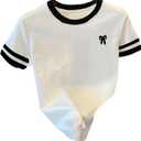 Verdusa Women's Coquette Bow Tops Short Sleeve Shirts Summer Basic Tees (White) M