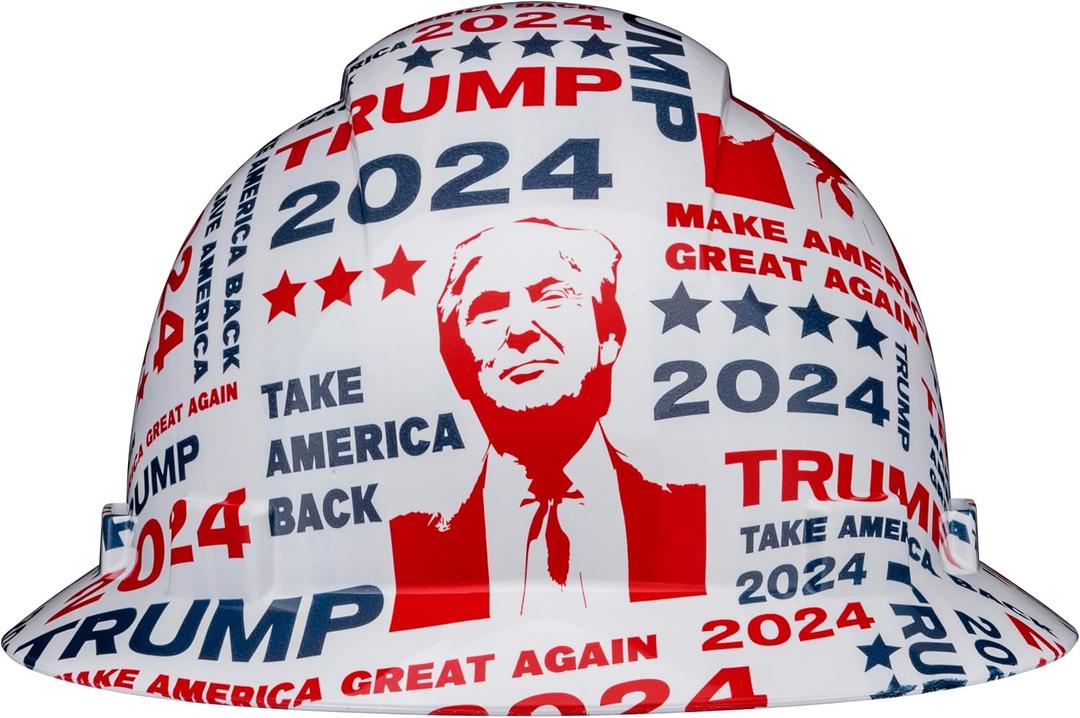 Updated Vented Full Brim Hard Hat, Trump 2024 Gloss, Padded, OSHA Construction Safety Approved Hardhats, Hard Hats for Men, Cascos De Construccion Helmet., 6.5-8