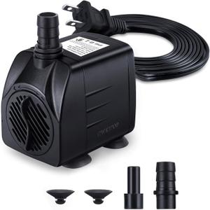 CWKJ Fountain Pump, 220GPH(15W 900L/H) Submersible Water Pump, Durable Outdoor Fountain Water Pump with 7.2ft2.2m Power Cord, 3 Nozzles for Aquarium, Pond, Fish Tank, Water Pump Hydroponics