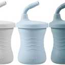 PandaEar Silicone Training Cup, 3 Pack Baby Drinking Sippy Cups with Straw for Baby and Toddler 6 Months+ (Dark Blue/Light Blue/Gray)