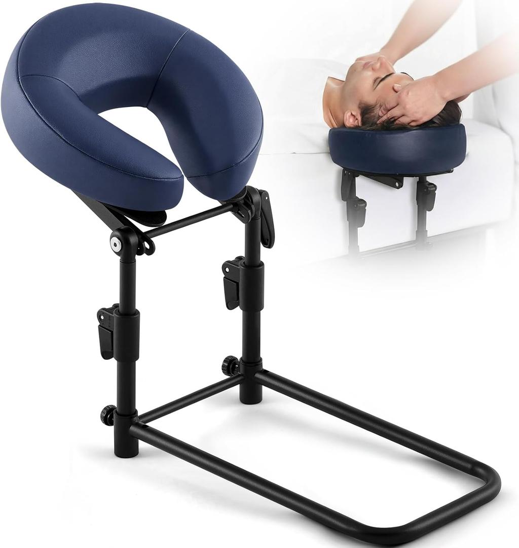 Qunclay Adjustable Massage Headrest for Bed, Portable Mattress Massage Face Cradle with Soft Pillow Cushion, Face Down Pillow After Eye Surgery for Professional and Home Use(Navy Blue)