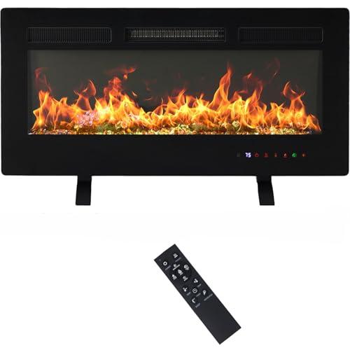 DUMOS 36" Freestanding Electric Fireplace, 1500W/750W Wall Mounted or Recessed Insert Fireplaces Heater with Remote Control,13 Adjustable Flame Color, 12H Timer, Touch Screen，Charcoal